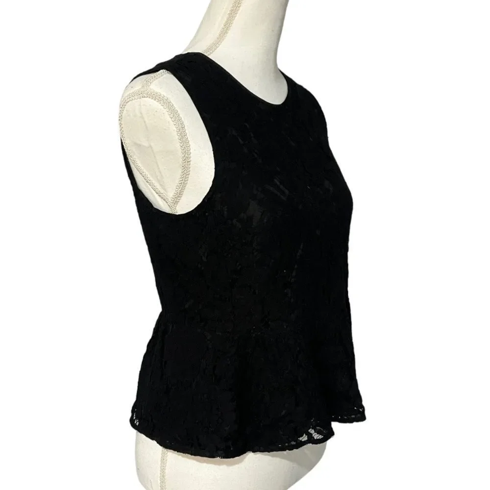 J Crew size 6 black lace sleeveless top with zip back EUC - Picture 3 of 10